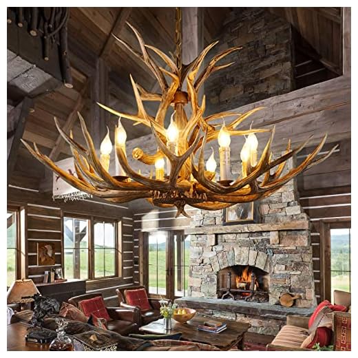 OJZZG Antler Chandelier Lighting Double Layer, 14 Antlers + 8 Lights Retro Country Style Deer Horn Chandelier Lighting with E12 Base, Antler Lamp for Cafes, Bars, Kitchen