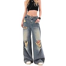 Baggy Jeans for Women Men Ripped Straight Leg Pants High Waisted Distressed Jeans Y2K Grunge Summer Clothes.