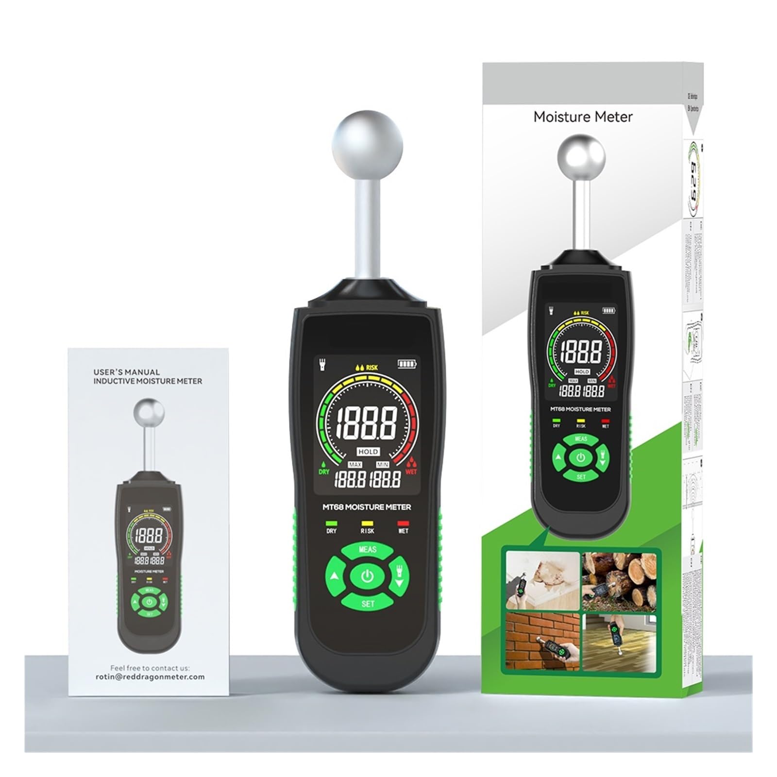 Legno MoistuMeter Rilevatore di umidità del legname Schermo LCD Igrometro Allarme Umidità Tester Rilevamento senza pin Per uso fai da te