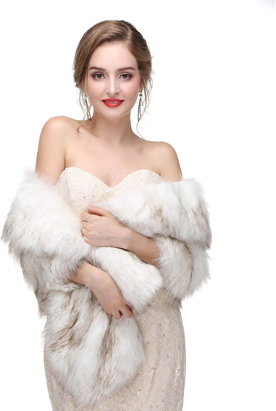 CanB Women's 1920s Faux Fur Wraps and Shawls Bridal Wedding Fur Stole Winter Faux Mink Fur Cape for Bridesmaids - Image 7