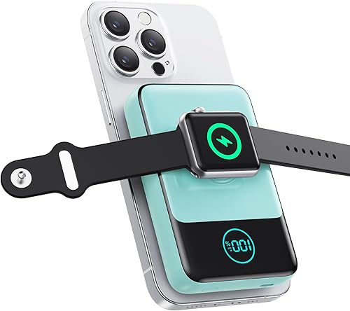 Miniatura 11 de Cargador portátil magnético para iPhone, Banco de energía inalámbrico Qi2 de 10800mAh y 15W con cargador para iWatch, Paquete de batería de viaje