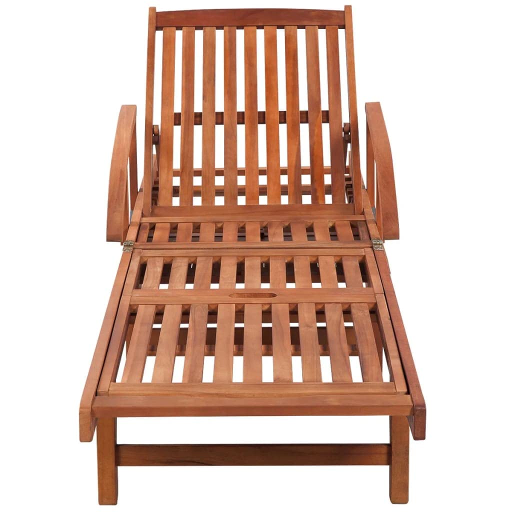 Juego de 2 tumbonas con mesa plegable de madera maciza de acacia, muebles de jardín para exteriores con respaldo ajustable y reposapiés, tumbonas con práctica