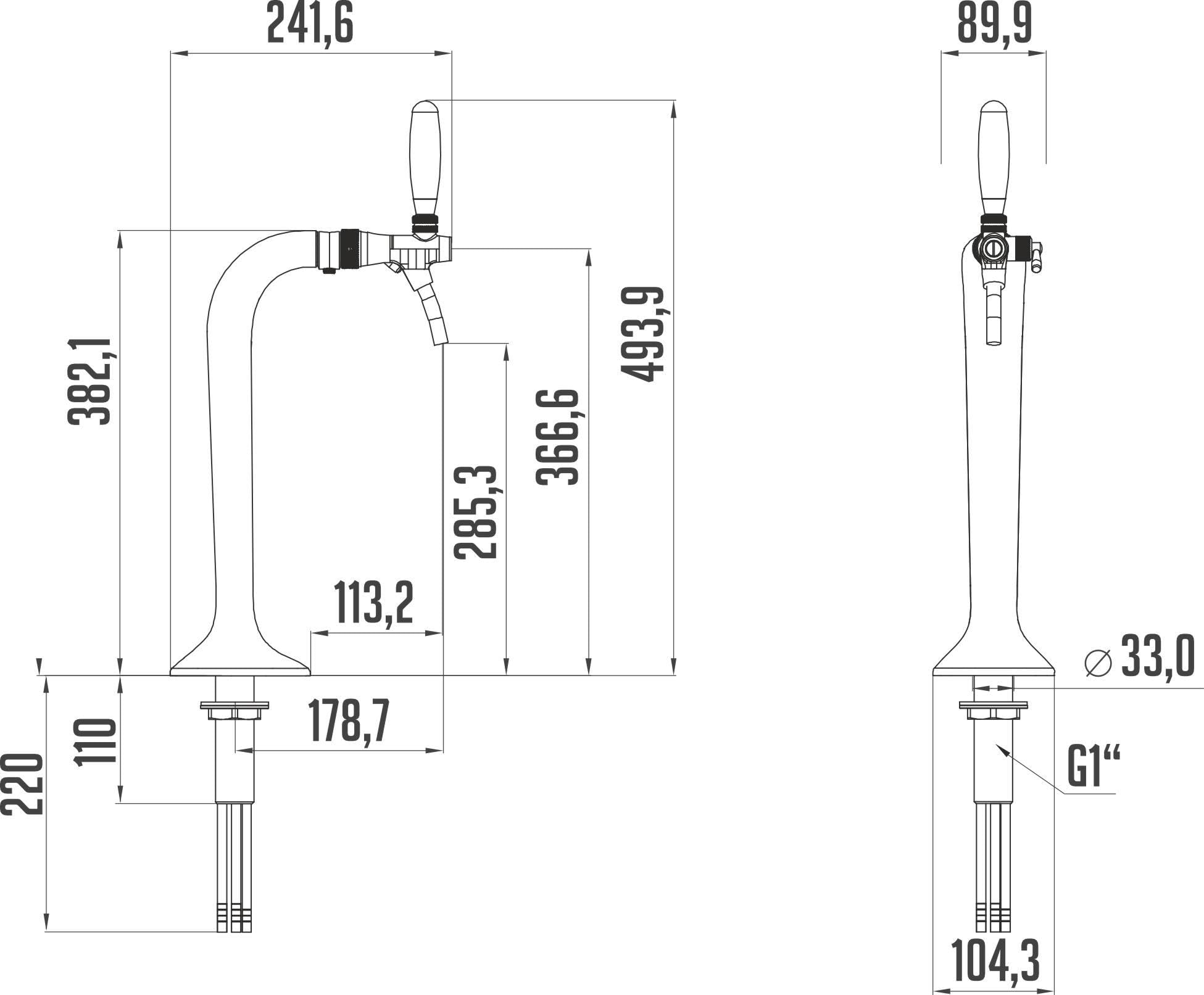 Schanksäule BieTal® Cobra Classic Zapfsäule schwarz matt 1-leitig für professionelle Zapfanlagen für Bier Wasser AFG Getränke geeignet Gastronomie, Bar, Restaurant, Hotel und Eventbereich