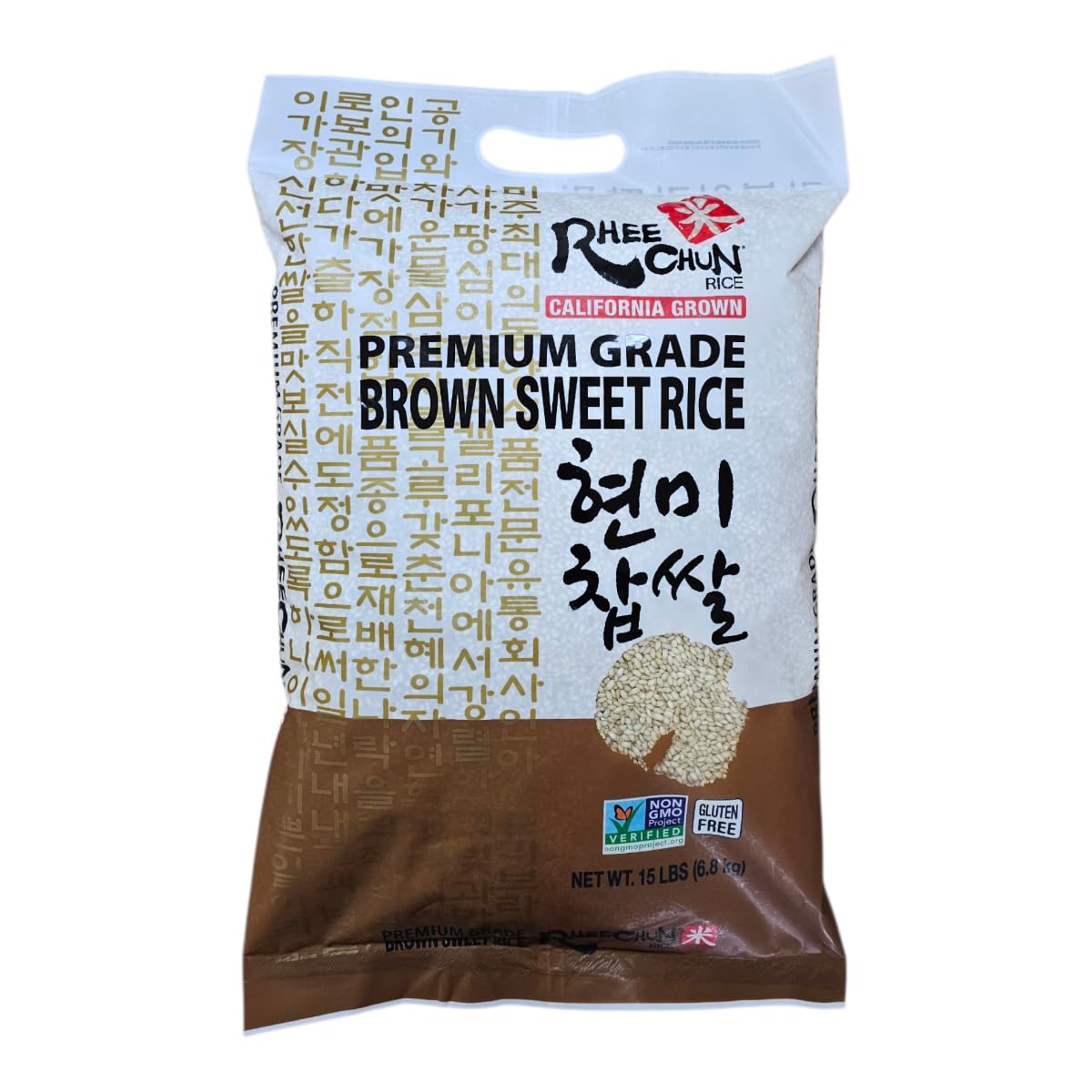 Rhee Chun Brown Sweet Rice, Gluten Free, Non- GMO Verified, California Grown, Premium Grade, 15 LBS. Bag