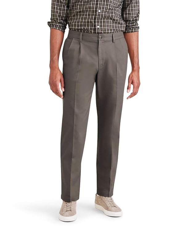 Dockers Men's Signature Khaki Classic Fit Iron Free with Stain Defender® - Pleated (Regular and Big & Tall), Dark Pebble, 34W x 29L by DOCKERS - Used condition - US$22.66