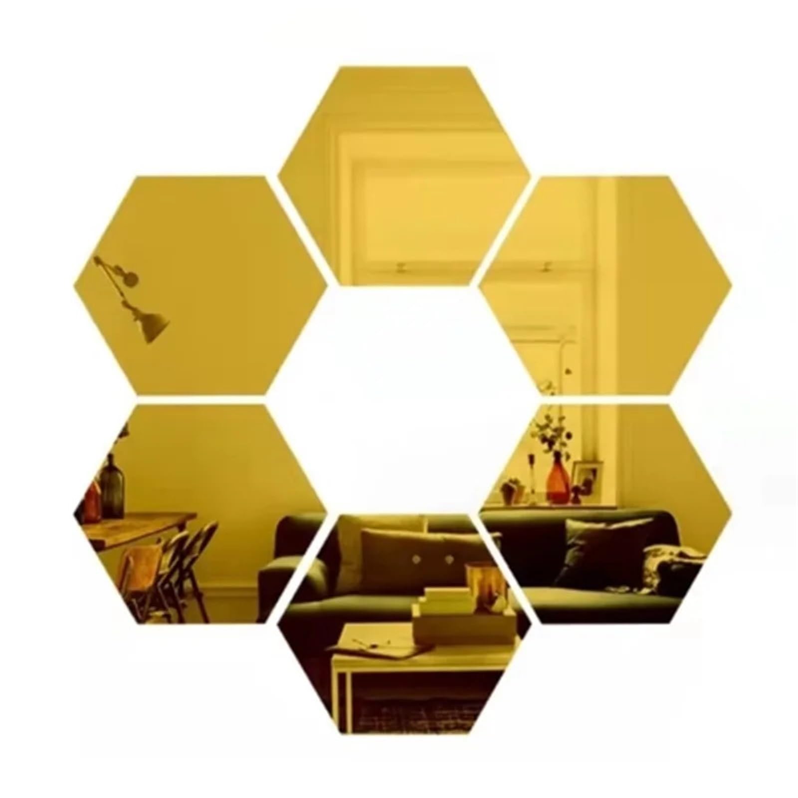 Hexagonal Mirror Wall Sticker 3/6/12pcs 3D Hexagon Mirror Wall Sticker DIY TV Background Living Room Stickers Wall Decor Bedroom Bathroom Home Decoration(12pcs Gold,M 100x85x50mm)