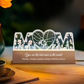 Personalized Mothers Day Birthday Gifts for Mom Grandma, Custom Gifts from Daughter, Customized Birth Flower Led Night Light