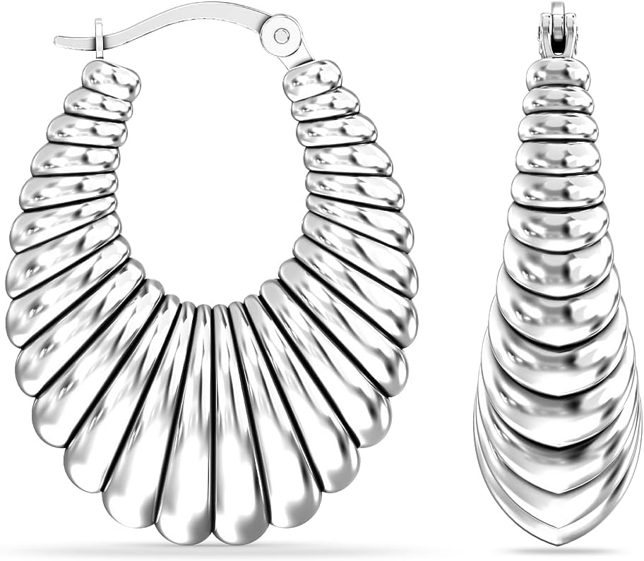 LeCalla 925 Sterling Silver Chunky Hoop Earrings | Italian Design Shrimp Earring | Lightweight Classic Click-Top Earring Hoops for Women