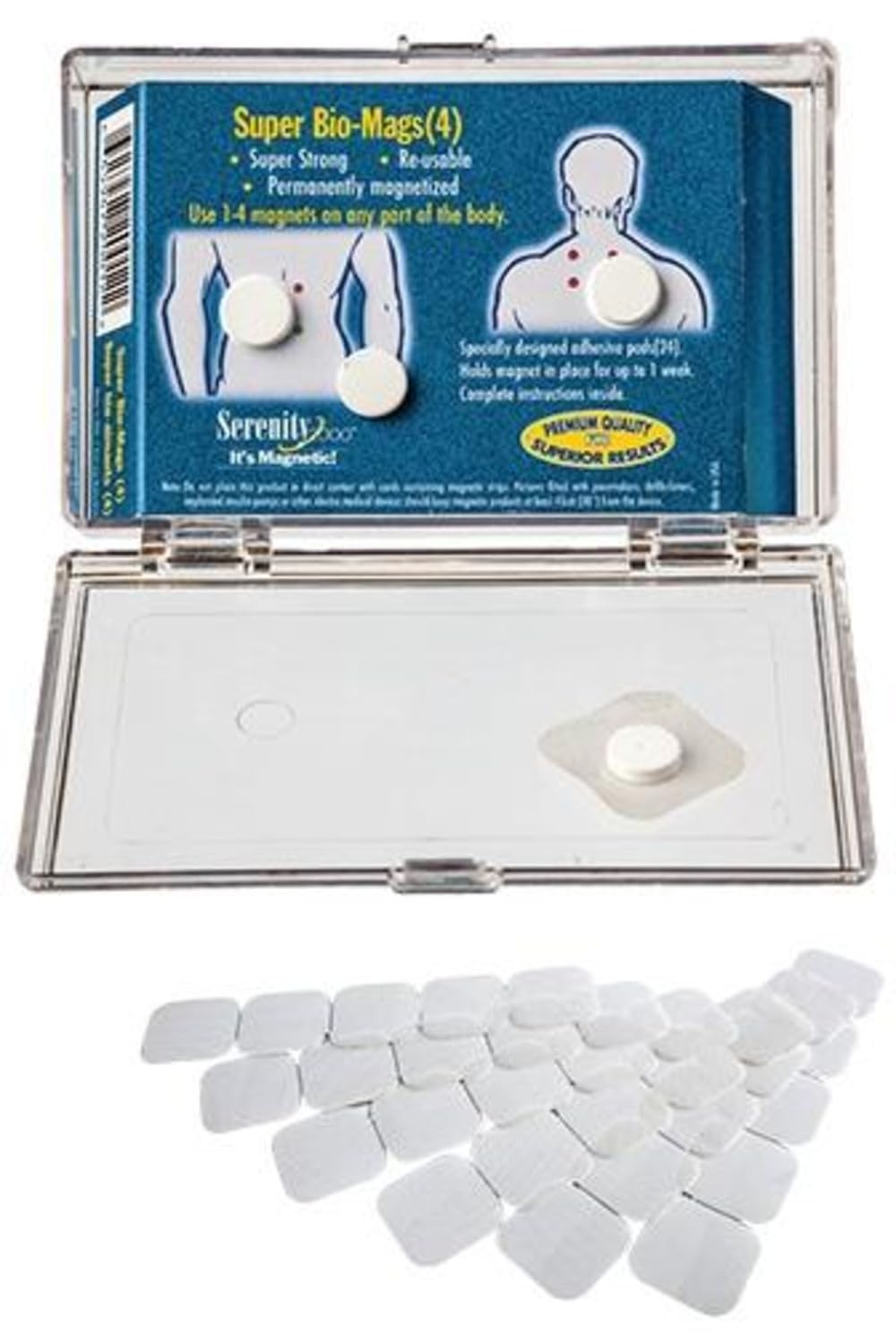 Serenity2000 Deep Magnetic Spot Magnet Super Bio-Mags Kit - Contains 4 Powerful, Dime-Sized Magnets and 30 Adhesive Pads