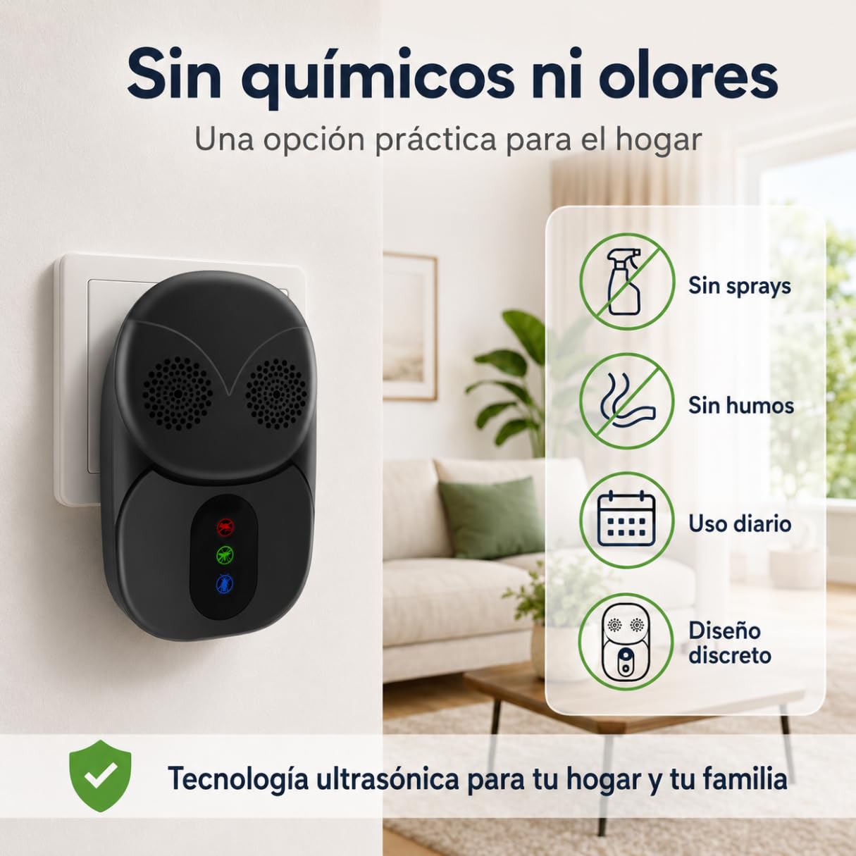 Antimosquitos Electrico Enchufe Pack 4 , Repelente Ultrasonico para Interior, Repelente Mosquitos Eléctrico y Enchufe Anti Insectos para Hogar, Anti Cucarachas, Hormigas, Moscas y Ratones Sin Químicos