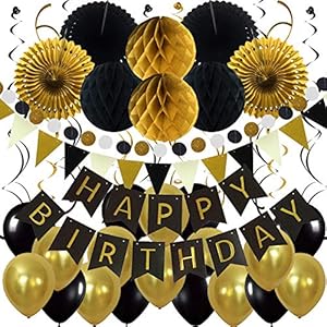 ZERODECO Verjaardagsdecoratie, Happy Birthday-banner, honingraatballen en waaierdecoratie, papieren slinger, waaiers…