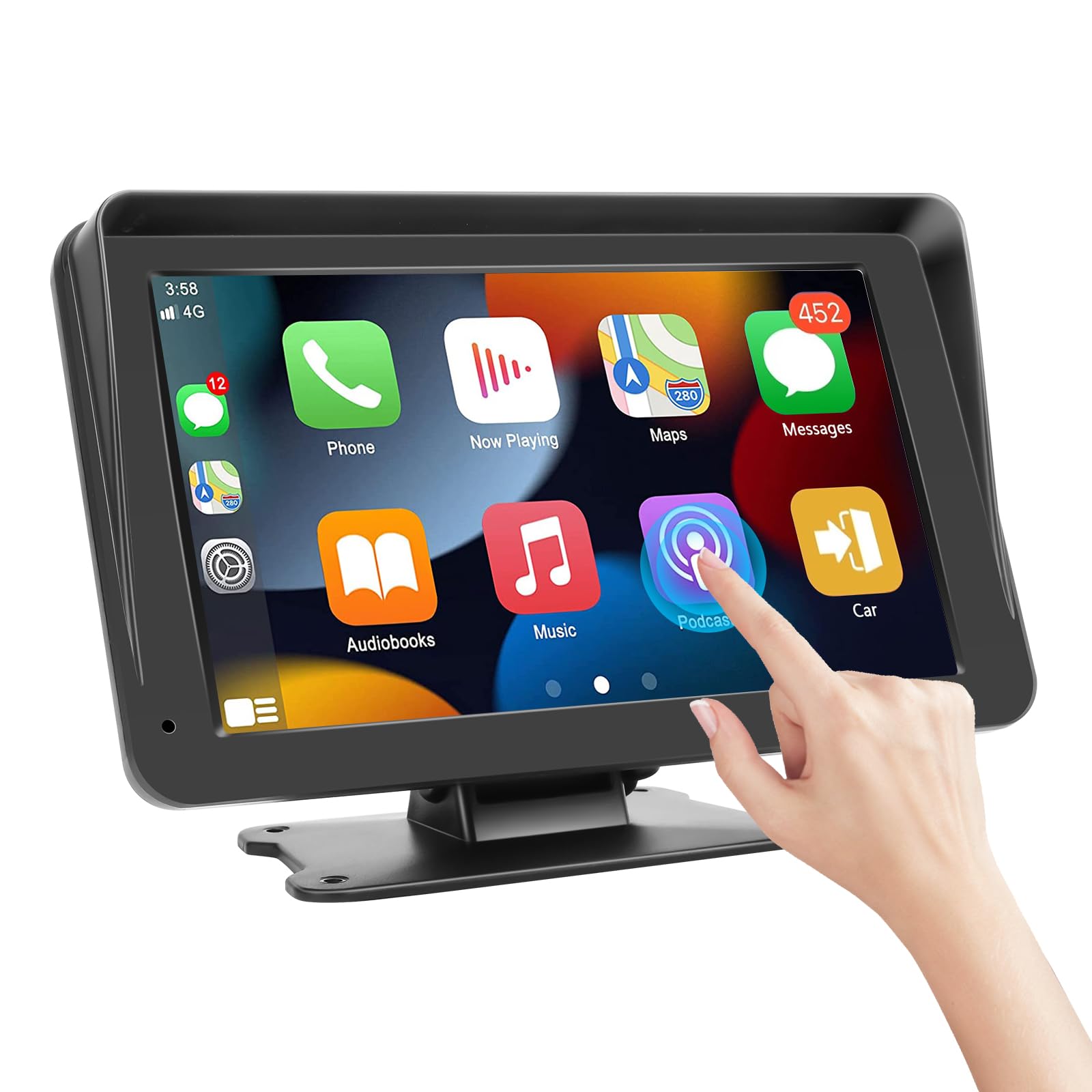 Oekihow Wireless Portable Apple Carplay Screen for Car, 7" Android Auto Car Stereo with Backup Camera, Touchscreen Car Play Radio in AUX/FM, Voice Control GPS Navigation, Handsfree Call&Music, TF Card