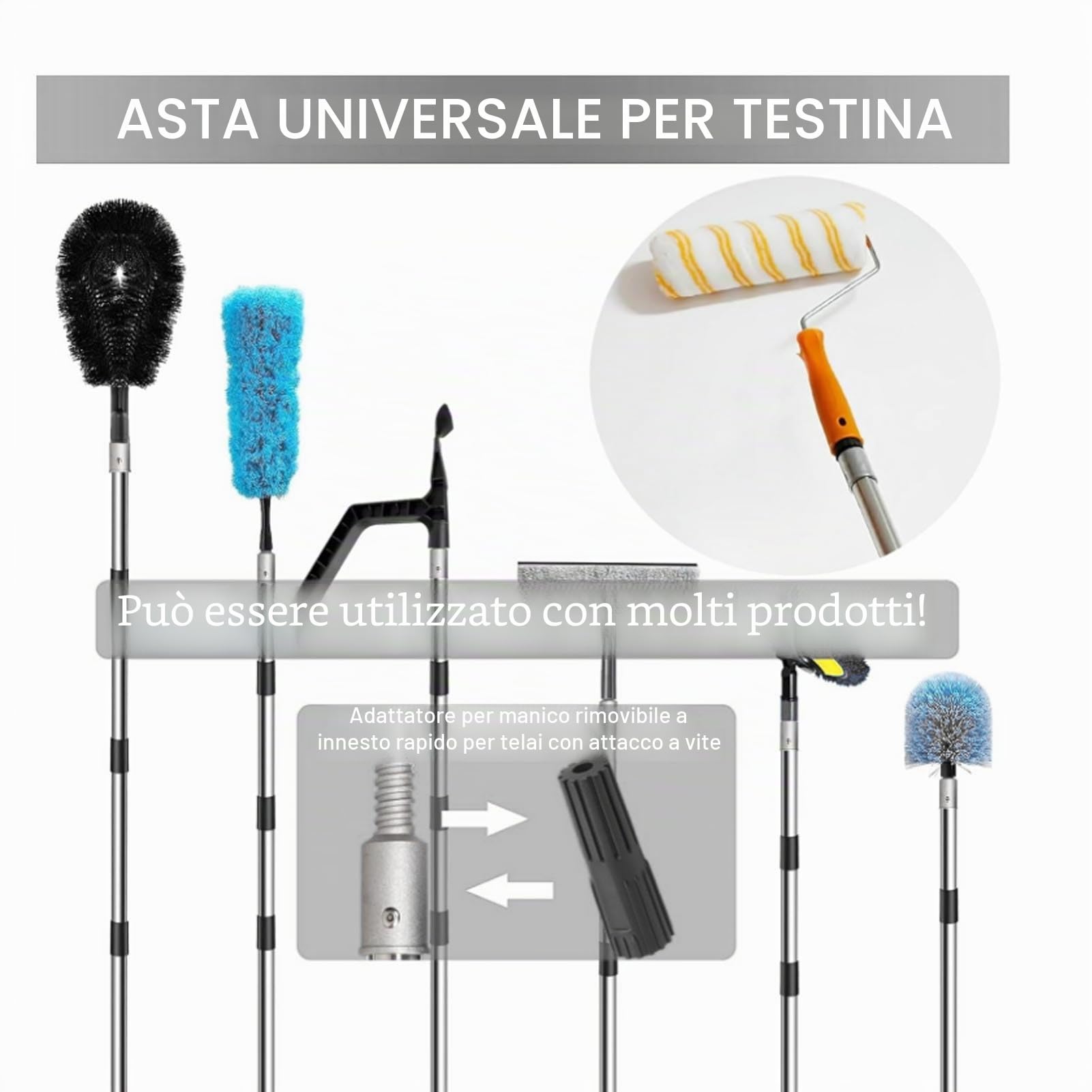 Haofy Asta di Prolunga per Rullo di Vernice 4 Metri Lunghezza Regolabile 10 Sezioni Manico Telescopico in Acciaio Inossidabile con Impugnatura Antiscivolo per Progetti Fai da Te, Lavori su Soffitti,