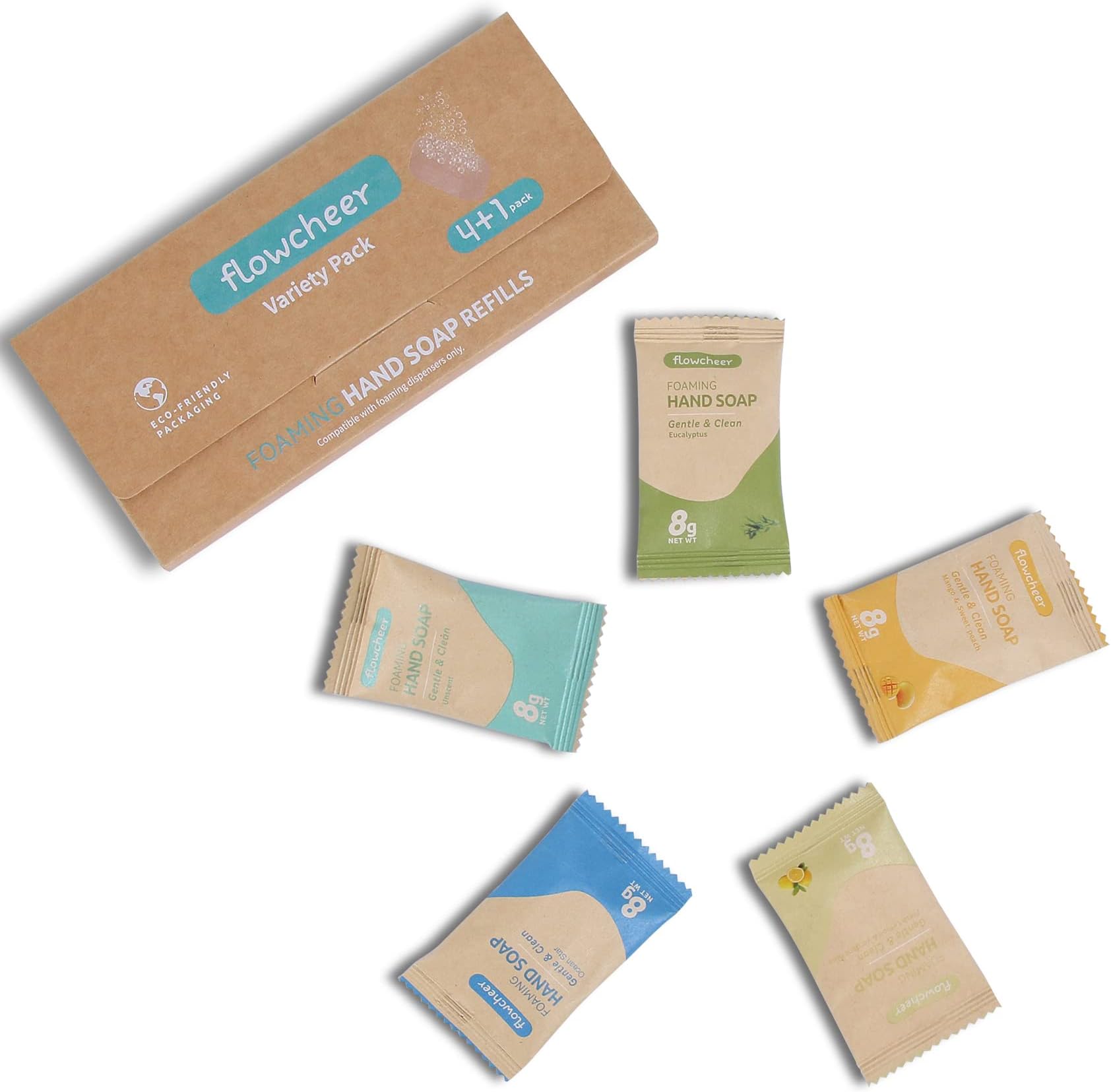 flowcheer Foaming Hand Soap Tablet Refills-Zero Waste Hand Wash Sample Pack 5 Tablets-Eco Friendly Product&Cleaning Supplies-Fills 5 X 8 fl oz Refillable Foam Dispenser(40 Fl oz total)