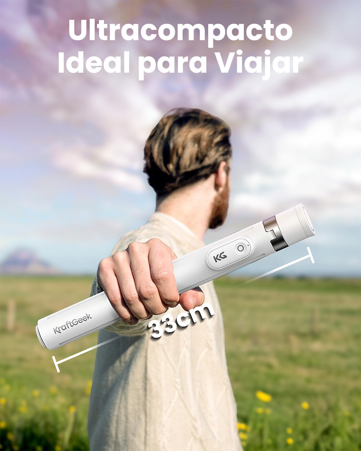 KraftGeek 168cm Palo Selfie Trípode para Movil con Apertura Automática, Tripode Movil Extensible con Control Remoto Bluetooth, Tripe Telemovel Portátil Compatible con iPhone/Samsung/Android, Blanco