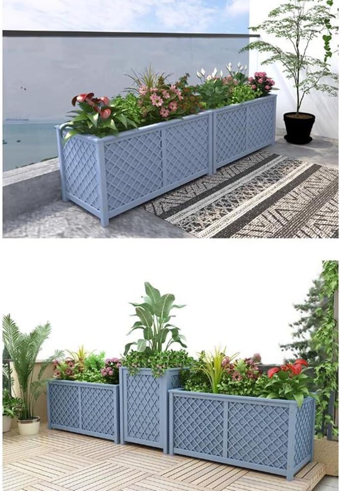 Garden Rectangle Trough with Leg, Wood Planter Raised Beds Grow Container Three-Dimensional Elevated Planting Box, Creative Balcony Flower Pot with Grid Protection Layer (Color : Gray, Size : 100x40