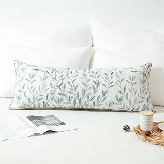 VOGOL Decorative Throw Pillow Covers, Durable Linen Textured Lumbar Couch Cushion Case Decor, Leaves Printing Long Lumbar Pillowcase Cover for Bed Living Room, Set of 1, 14 x 36 Inches