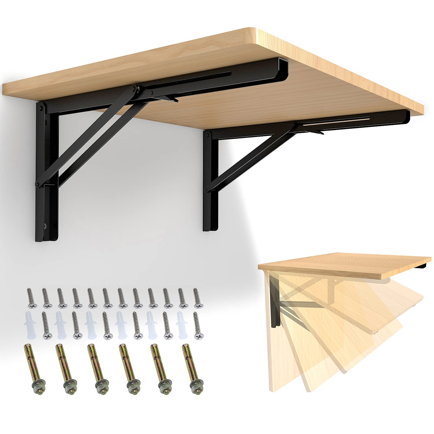 boeray 16" Folding Shelf Bracket Carbon Steel Triangle Wall Mount