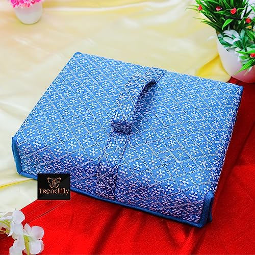 Image of Trendifly silk Lucknowi Jewellery Organiser Box for women Necklace organizer pouches Travel Makeup Cosmetic Earrings Jewelry Storage box for Bridal Gifting (Sky Blue)