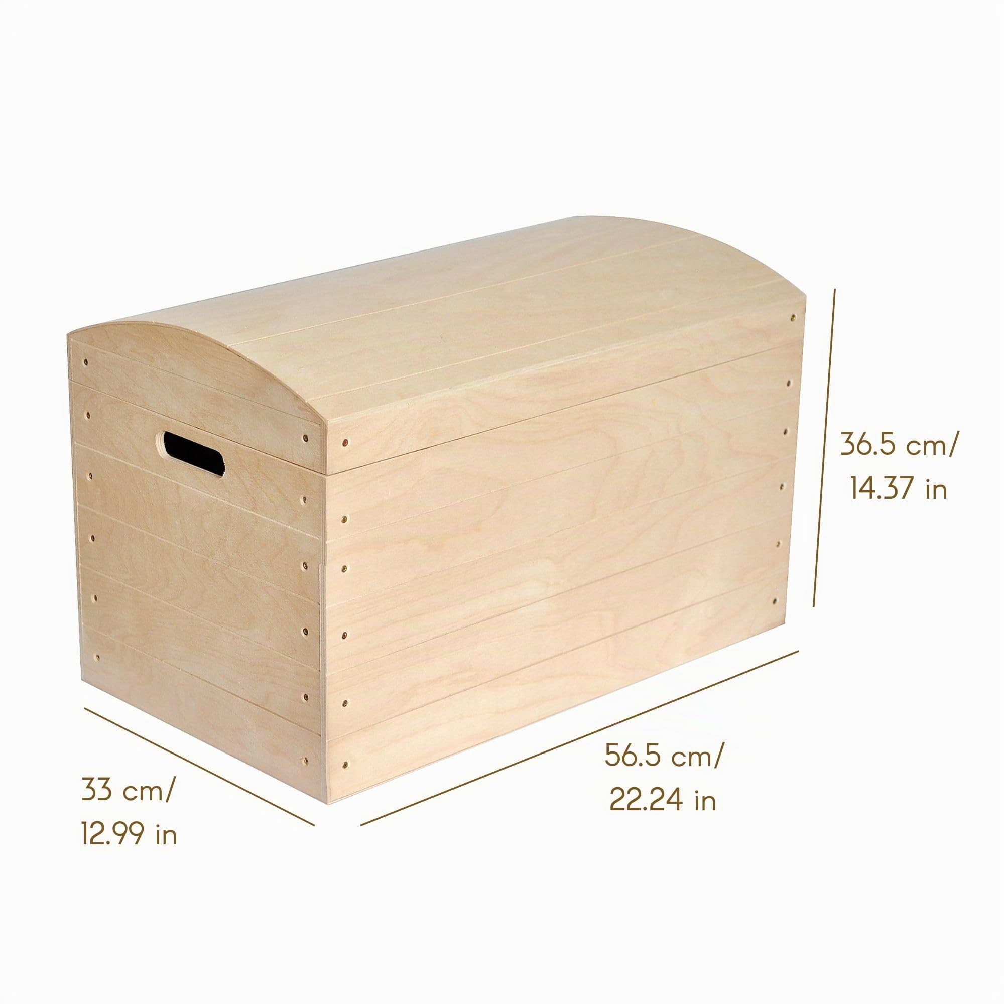 Creative Deco Große Holztruhe Holzkiste Truhenbank Piratentruhe | 56,5 x 33 x 36,5 cm | Schatztruhe mit Deckel und Griffen | Unbehandelt Piraten Kasten | Holzbox Kiste Spielzeugkiste Truhe Holz