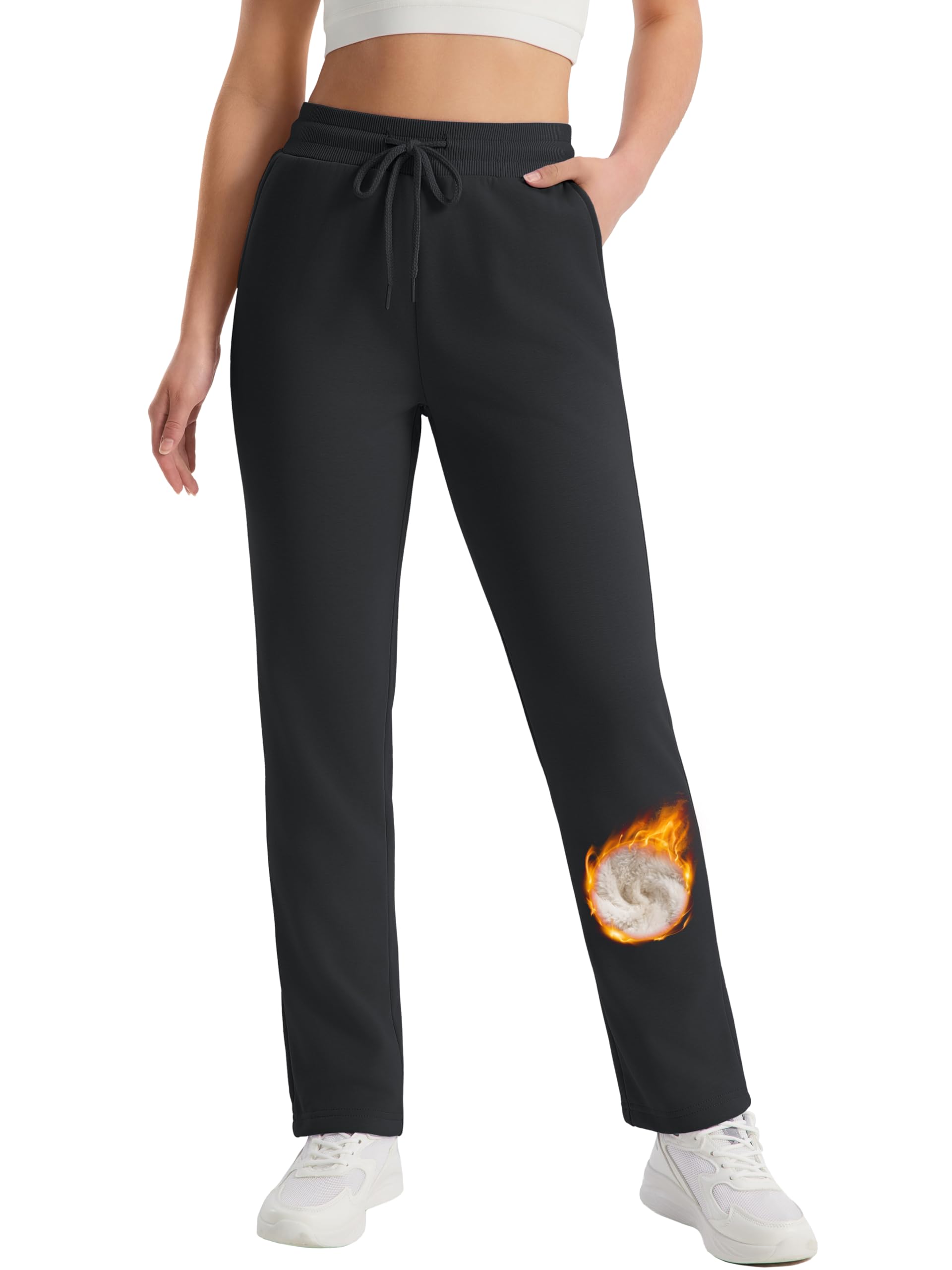 MAGCOMSEN Womens Sherpa Lined Sweatpants Winter Warm Fleece Pants Water Resistant Heavy Insulated Thermal Pants Outdoor