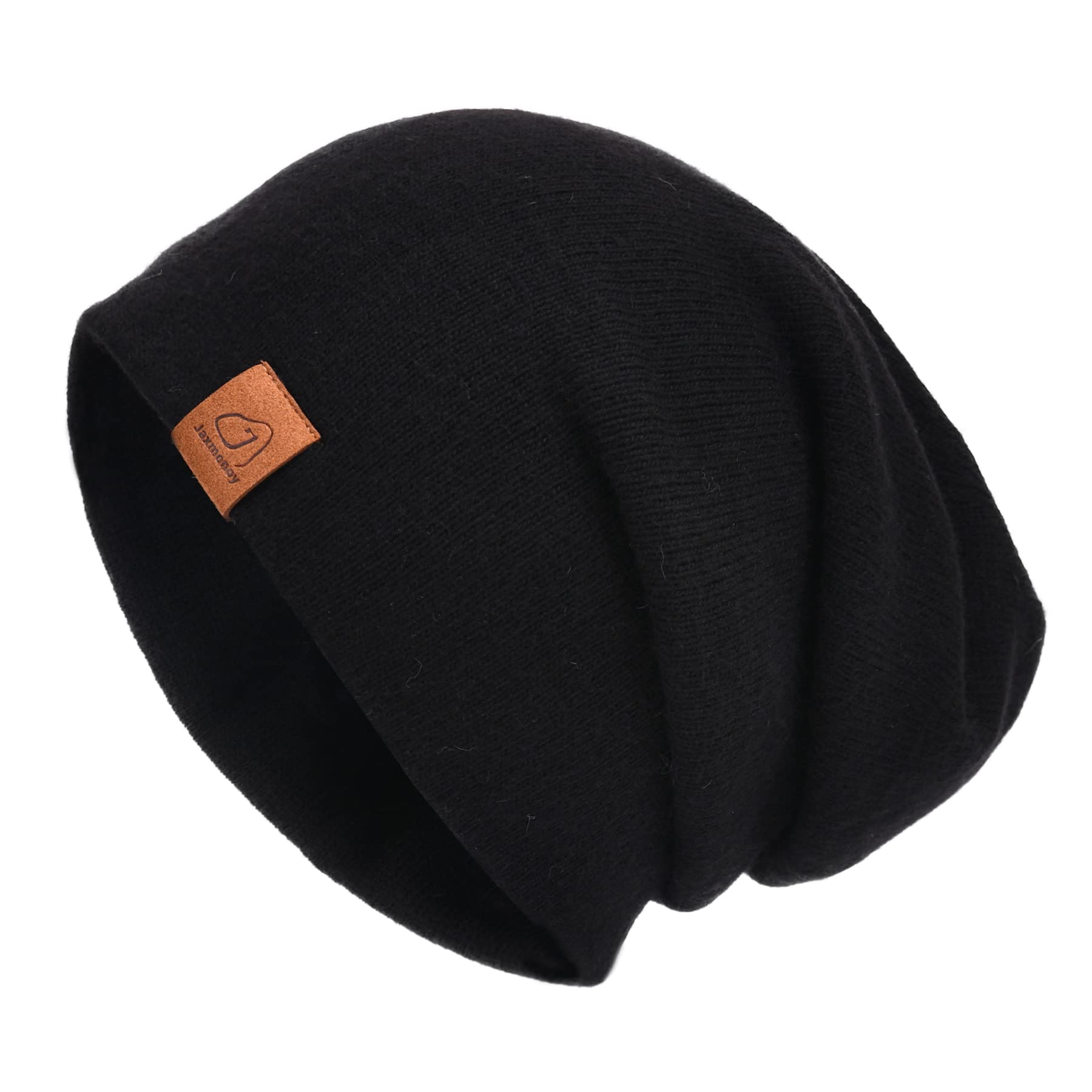 Photo 1 of jaxmonoy Wool Cashmere Slouchy Knit Beanies Winter Hats for Women Soft Warm Double Layer Reversible Slouch Skull Beanie Cap Black
