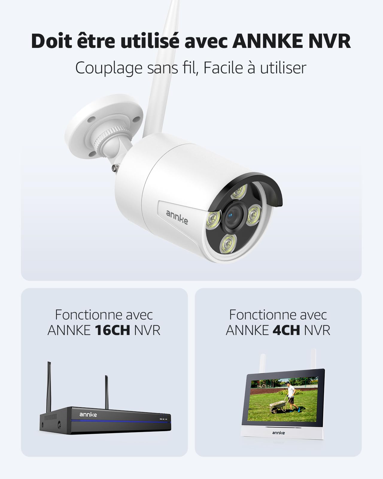 ANNKE WiFi Caméra de Sécurité 3MP Super HD 2 Caméras Bullet sans Fil