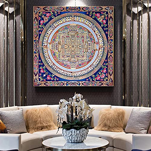 Peinture Mandala bouddha moderne toile murale 70x70 cm sans cadre pour salon