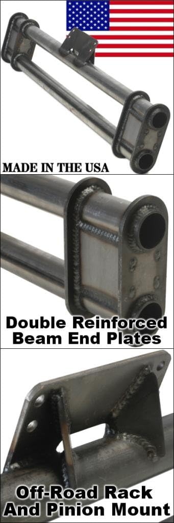 Usa Made Stock Width Mild Steel King And Link Pin Axle Beam Without Towers For Coil Over Shocks