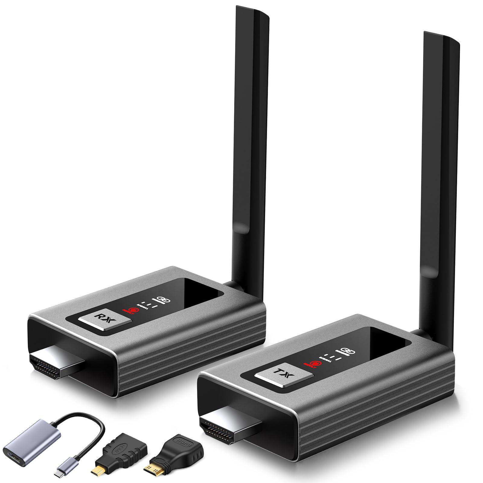 Ulepszony bezprzewodowy nadajnik HDMI i 1 odbiornik z ekranem LED, 50 m Plug & Play, wyjście 4K/1080P HD, przedłużacz 5,8 GHz do telewizora / laptopa / projektora / aparatu fotograficznego na