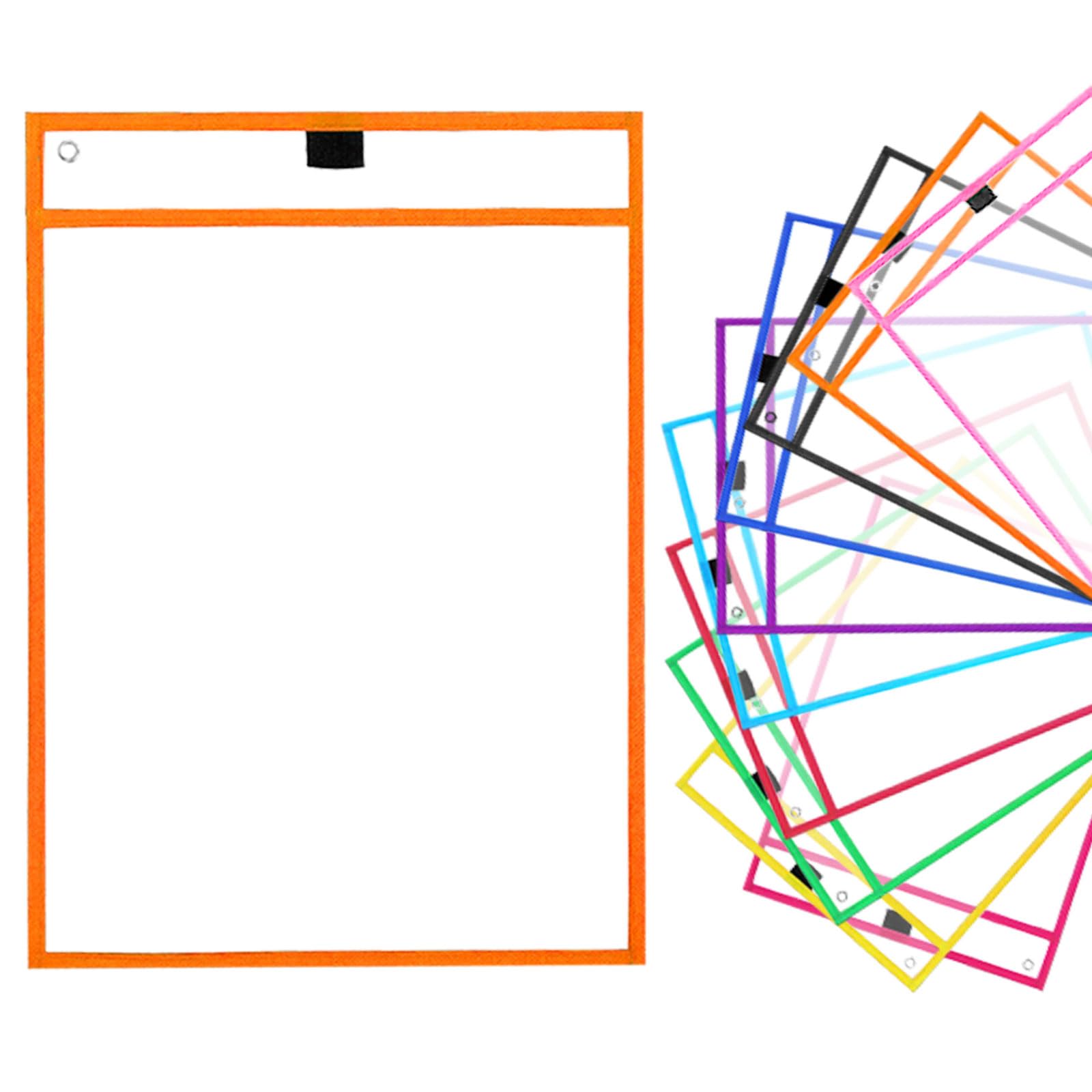 Swity Home10 Pack Dry Erase Pockets 10'' x 14'' Oversized Reusable Pockets Sheet Durable Clear Dry Erase Sleeves Ticket Protectors for Classroom Organization Teacher Teaching Supplies, 10 Colors