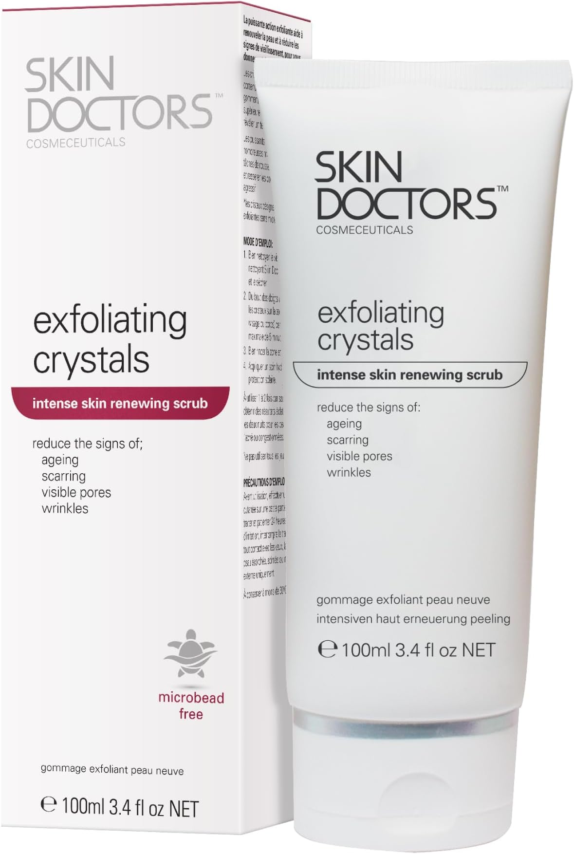 SKIN DOCTORS Exfoliating Crystals Face & Body Scrub – Microbead Free Cream Exfoliator with Tea Tree Oil for Acne, Blemishes & Smooth Radiant Skin – 100ml