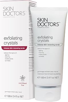 SKIN DOCTORS Exfoliating Crystals Face & Body Scrub   Microbead Free Cream Exfoliator with Tea Tree Oil for Acne, Blemishes & Smooth Radiant Skin   100ml