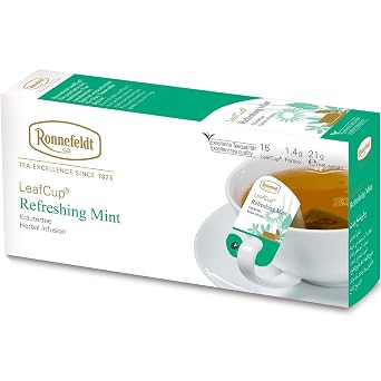 Ronnefeldt LeafCup Refreshing Mint Loose Leaf Herbal Chai with Peppermint & Lemongrass Naturally Caffeine-Free 15 Individually Wrapped Tea Bags