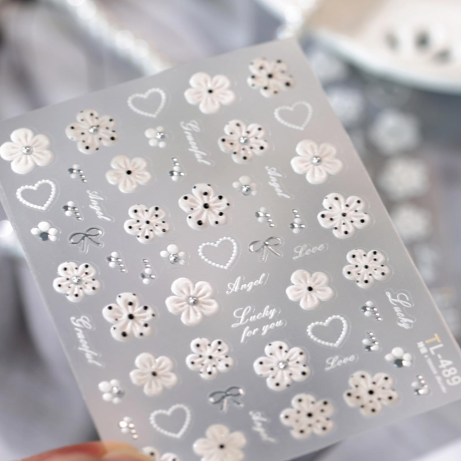 White Flower Nail Stickers 5D Embossed Nail Stickers Decals