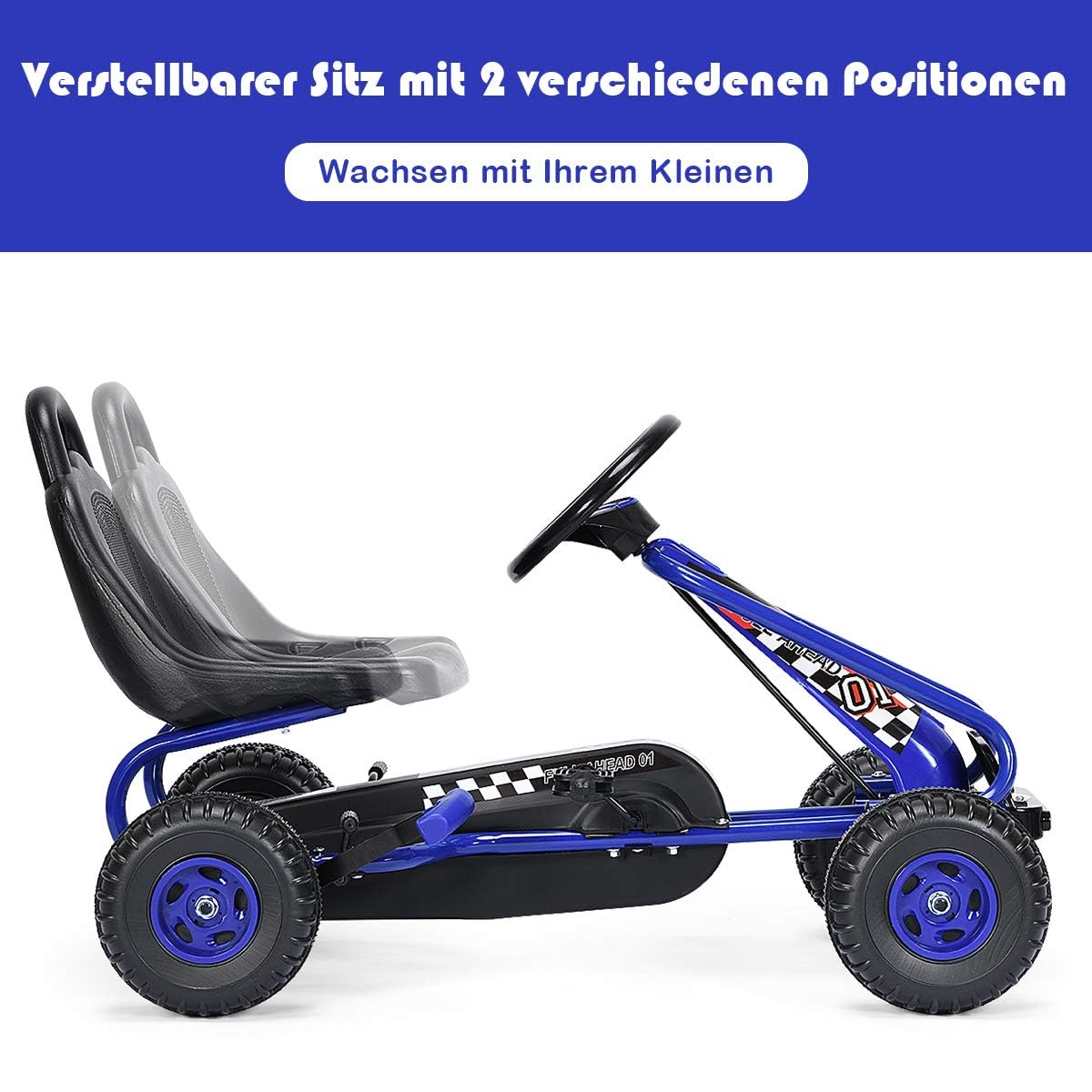 FANTASK Gokart od 3 lat, pojazd na pedały z regulowanym siedziskiem i hamulcem ręcznym, obciążenie do 30 kg, pojazd dziecięcy (niebieski)