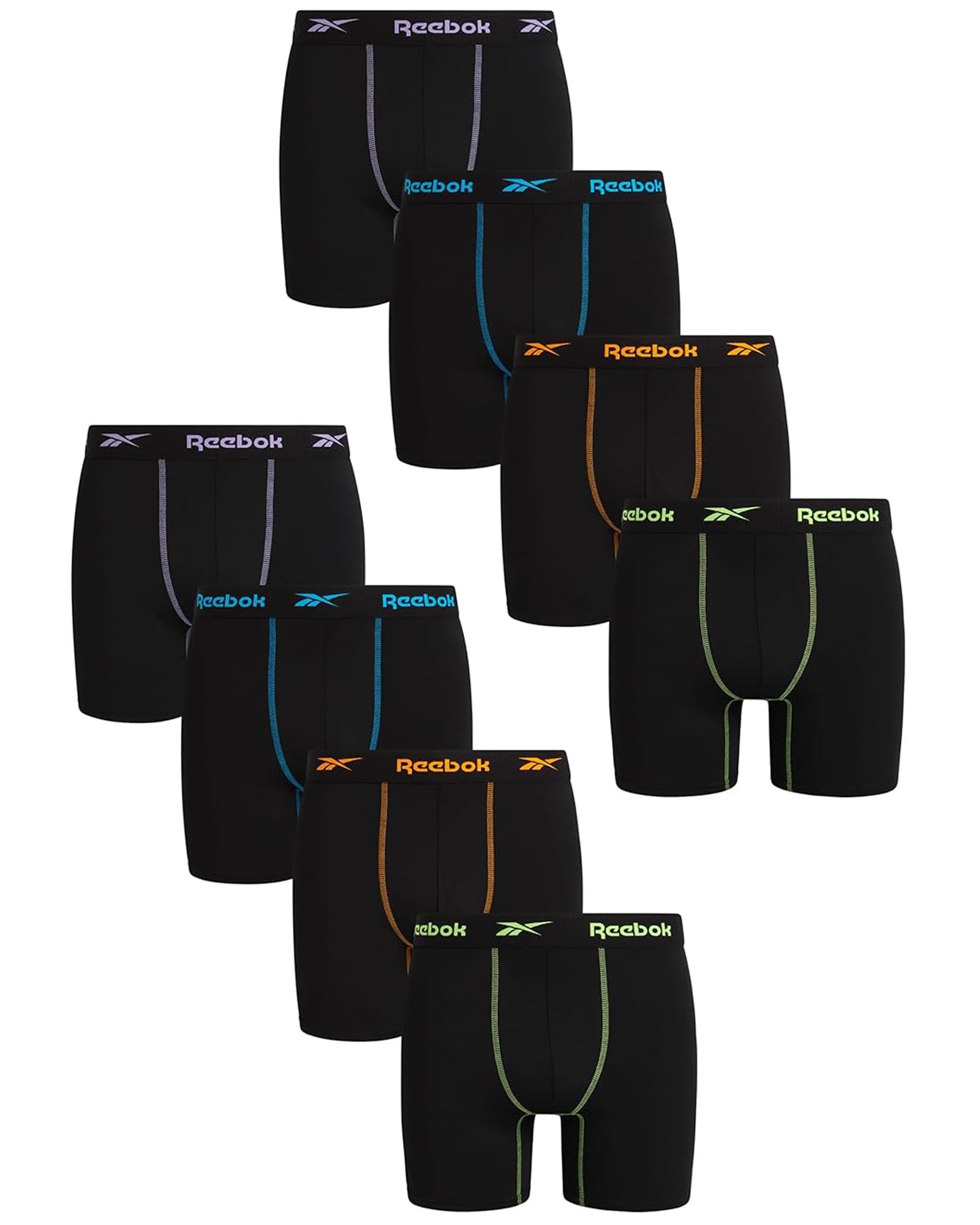 Reebok Mens Boxer Briefs - 8 Pack Stretch Performance 6 Inseam Moisture Wicking Mens Underwear Boxers with Contour