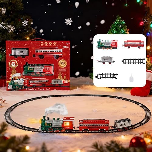 Juego de tren de Navidad para debajo del árbol con vapor, luces y sonidos, tren de juguete eléctrico para niños, niños y niñas de 3, 4, 5, 6, 7, 8,