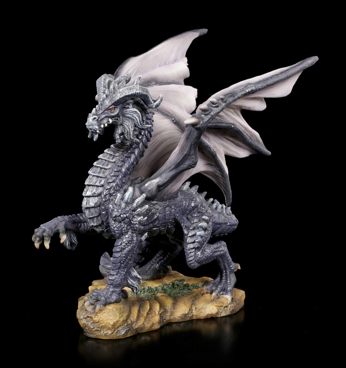Figuren Shop GmbH Figura de dragón oscuro | Fantástica criatura gótica decorativa de dragón | Escultura, estatua, altura 19,5 cm
