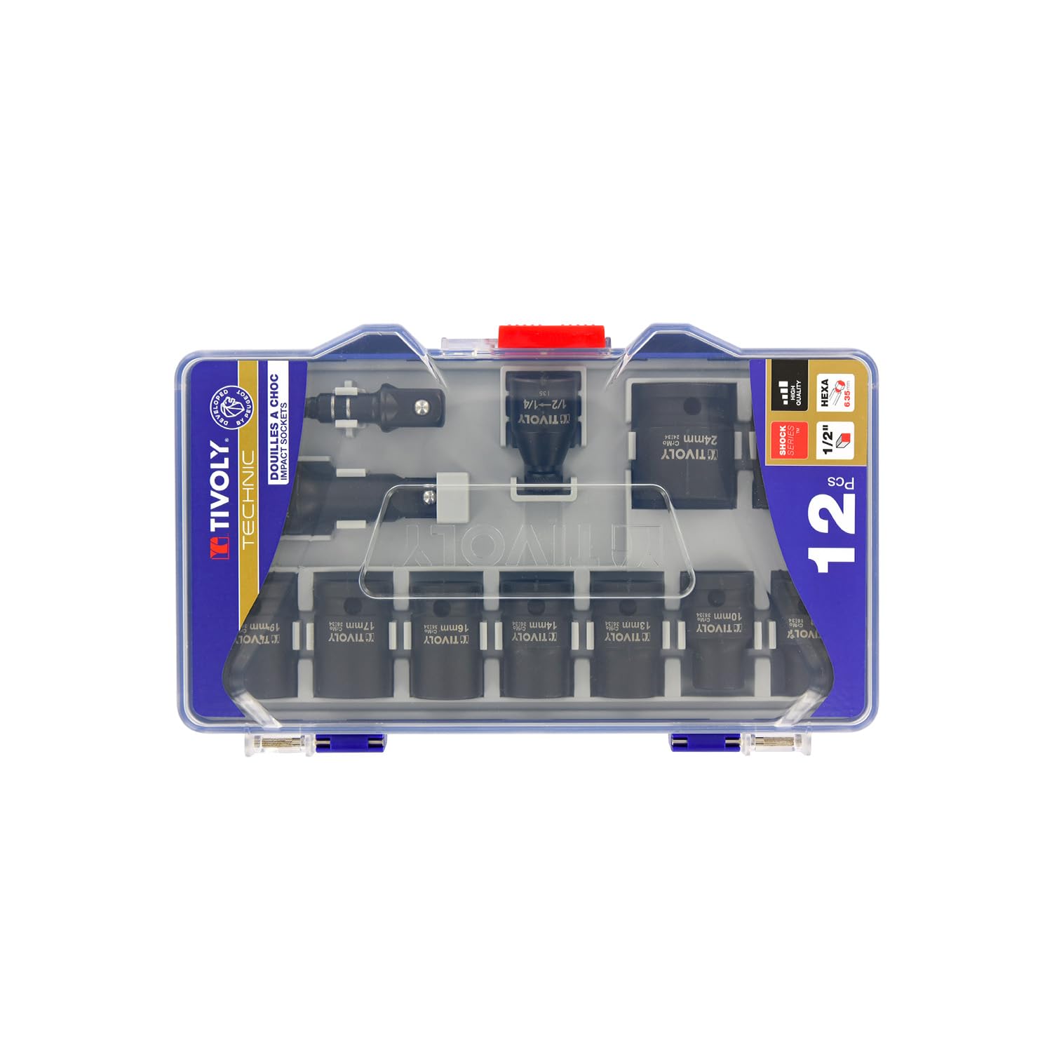 Tivoly Coffret Douilles À Choc 9 Douilles 1/2 Ø 8 à 24 mm + 2 Adaptateurs + 1 Rallonge