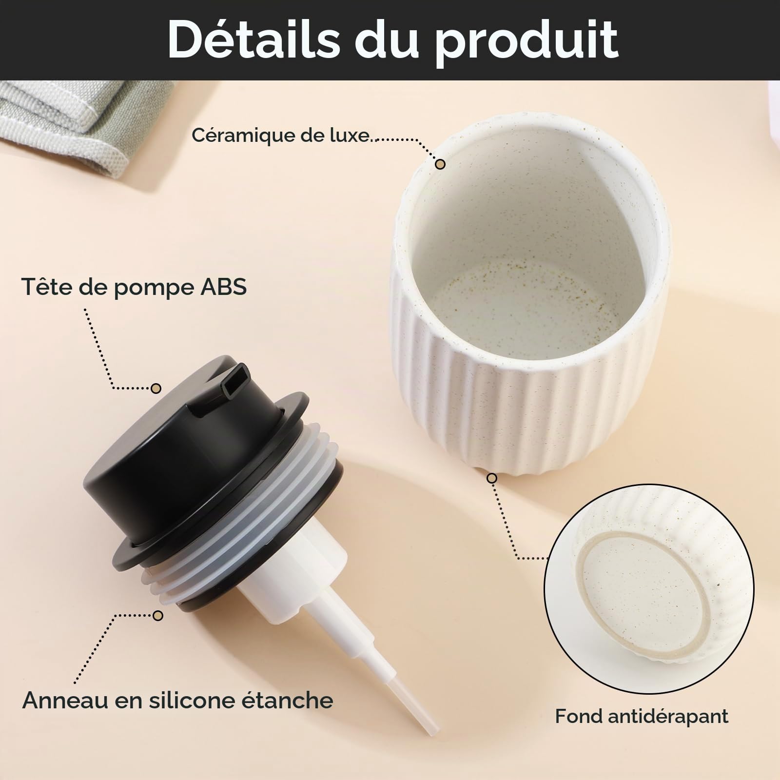 Segbeauty Distributeur Savon Mousse, 320ml Flacon Mousseur Vide, Distributeur Gel Douche en Céramique, Distributeur Shampoing et Gel Douche, Soap Dispenser Rechargeable avec Tête de Pompe en Mousse