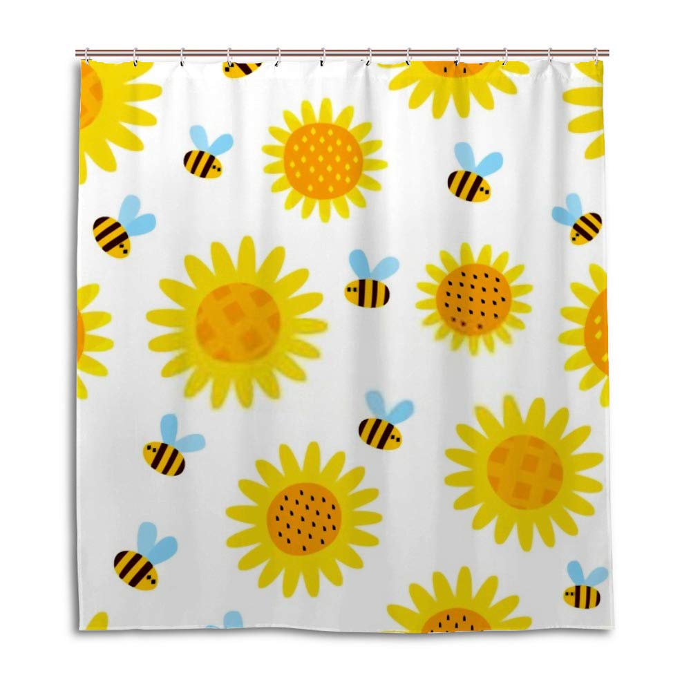 Rideau de douche aquarelle imprimé fleurs et abeilles en polyester