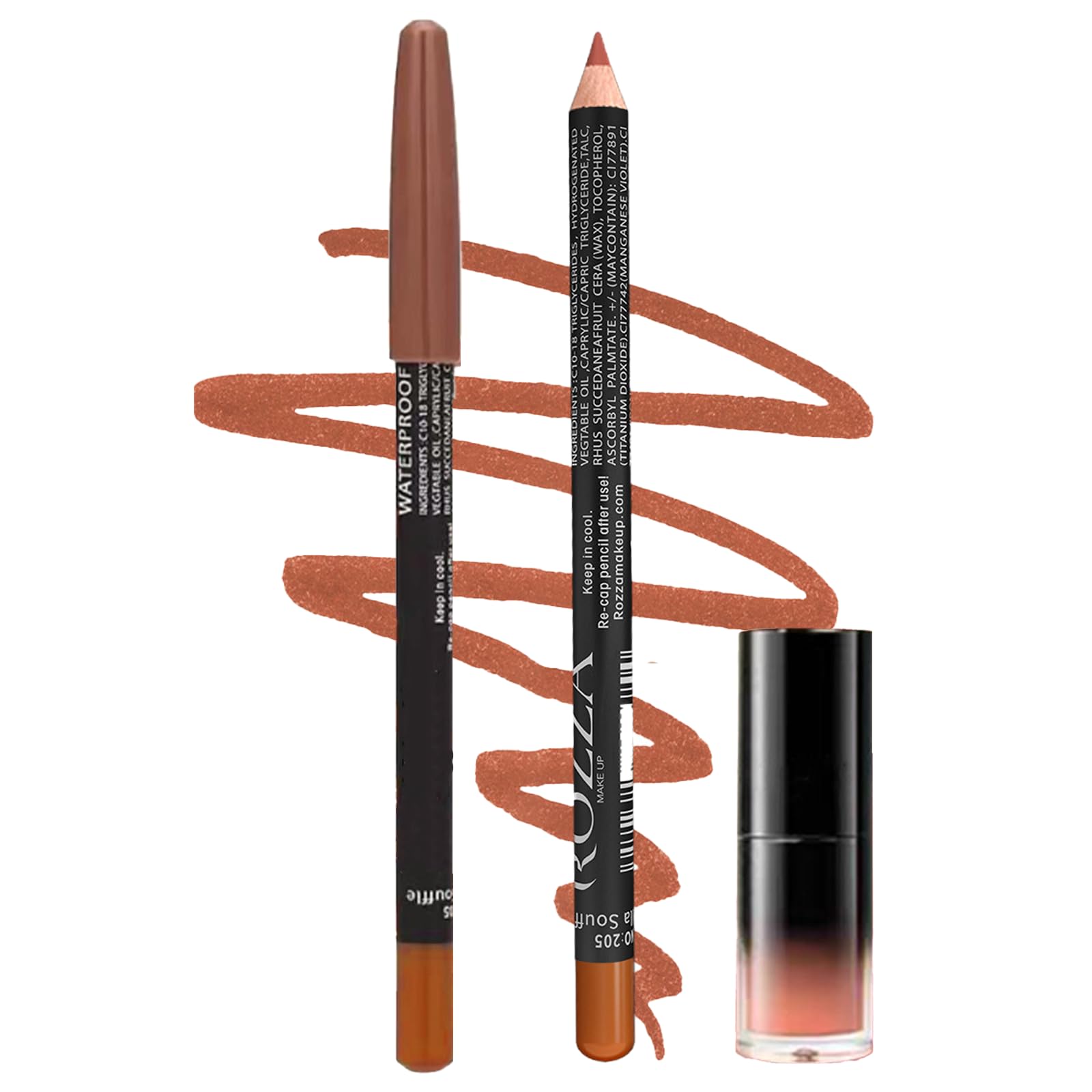 Matte Liquid Lipstick Lip Gloss & Liner Set, Velvety Nude Color, Nude Brown, Plumping Lip Liner and Moisturising Butter Gloss