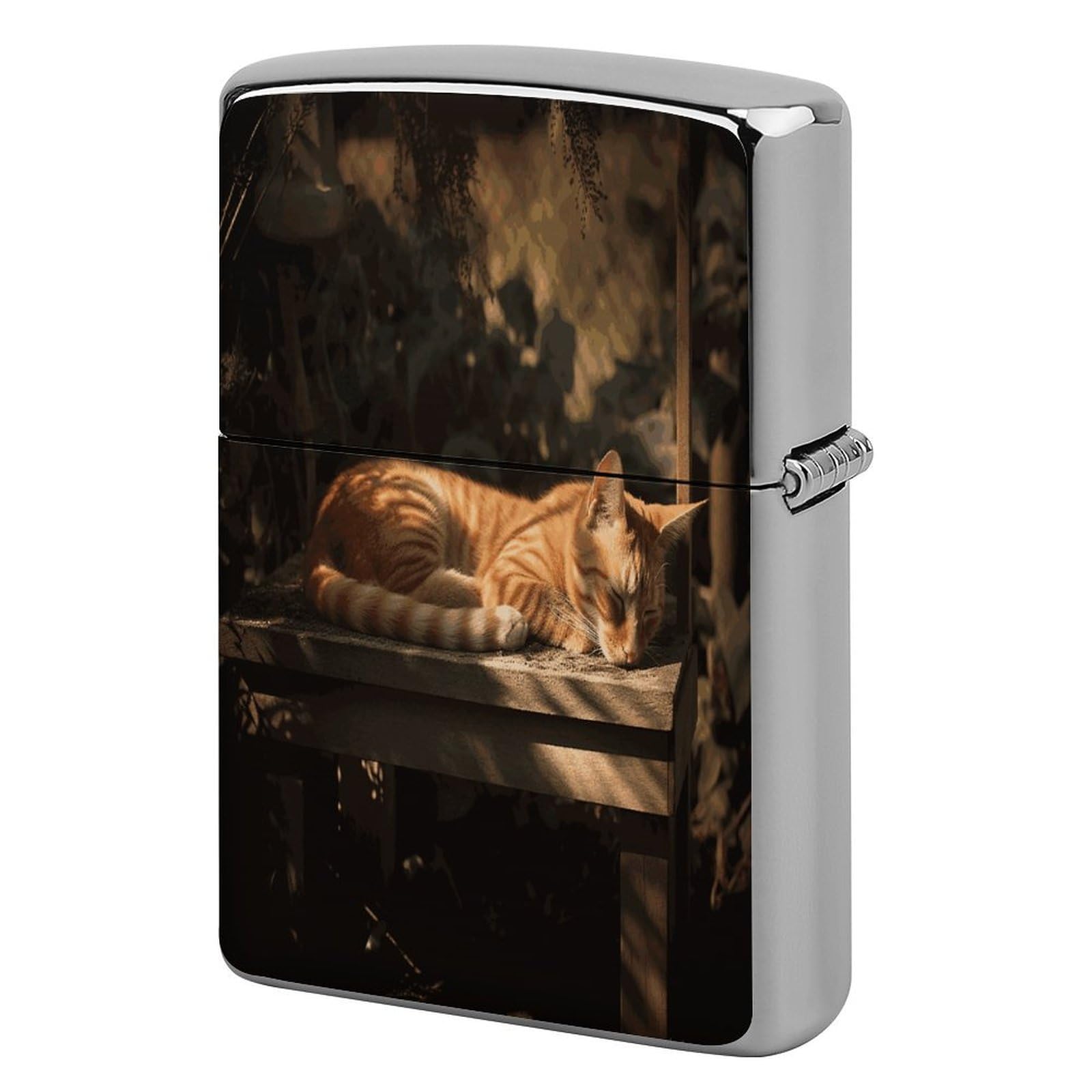 Fekiloot Style Orange Cat Sleeping Lighter Case Cover Metal Lighter Case