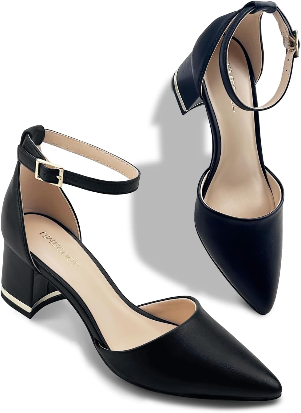 Women's Pointed Toe Low Chunky Heels Pump Shoes, Comfortable Heels for Women, Chunky Ankle Strap Dress Pumps Shoes for Wedding Office Party - Image 4