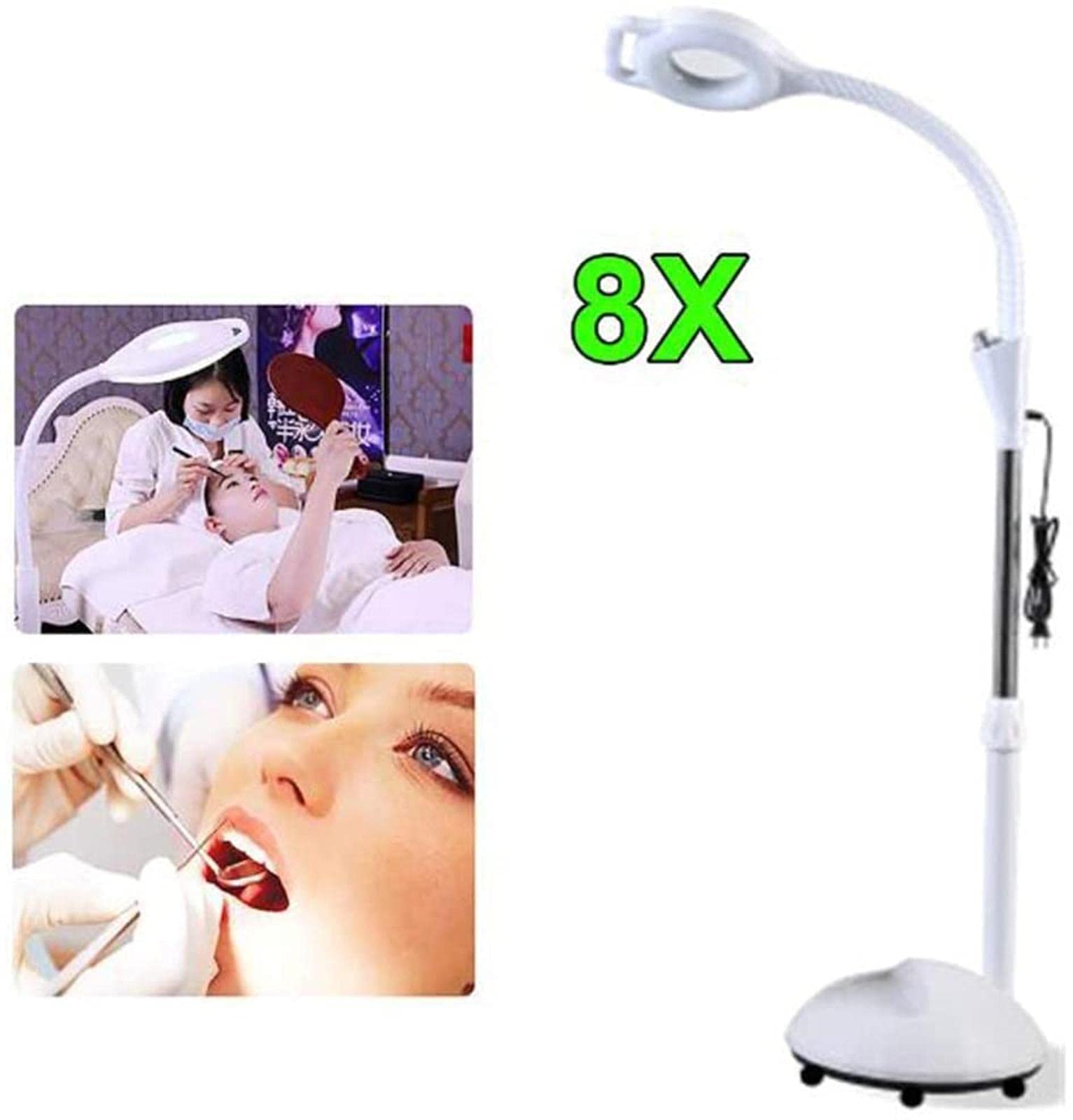 Tragbare Lupe, Vergrößerungs-Led-Lampe, 8-Fache Standlupe, Schattenlose Lupe, Beleuchtete Schönheitswerkzeuge Für Salon, Maniküre, Tattoo-Salon, Spa A/Mit Riemenscheibe (Weiß)