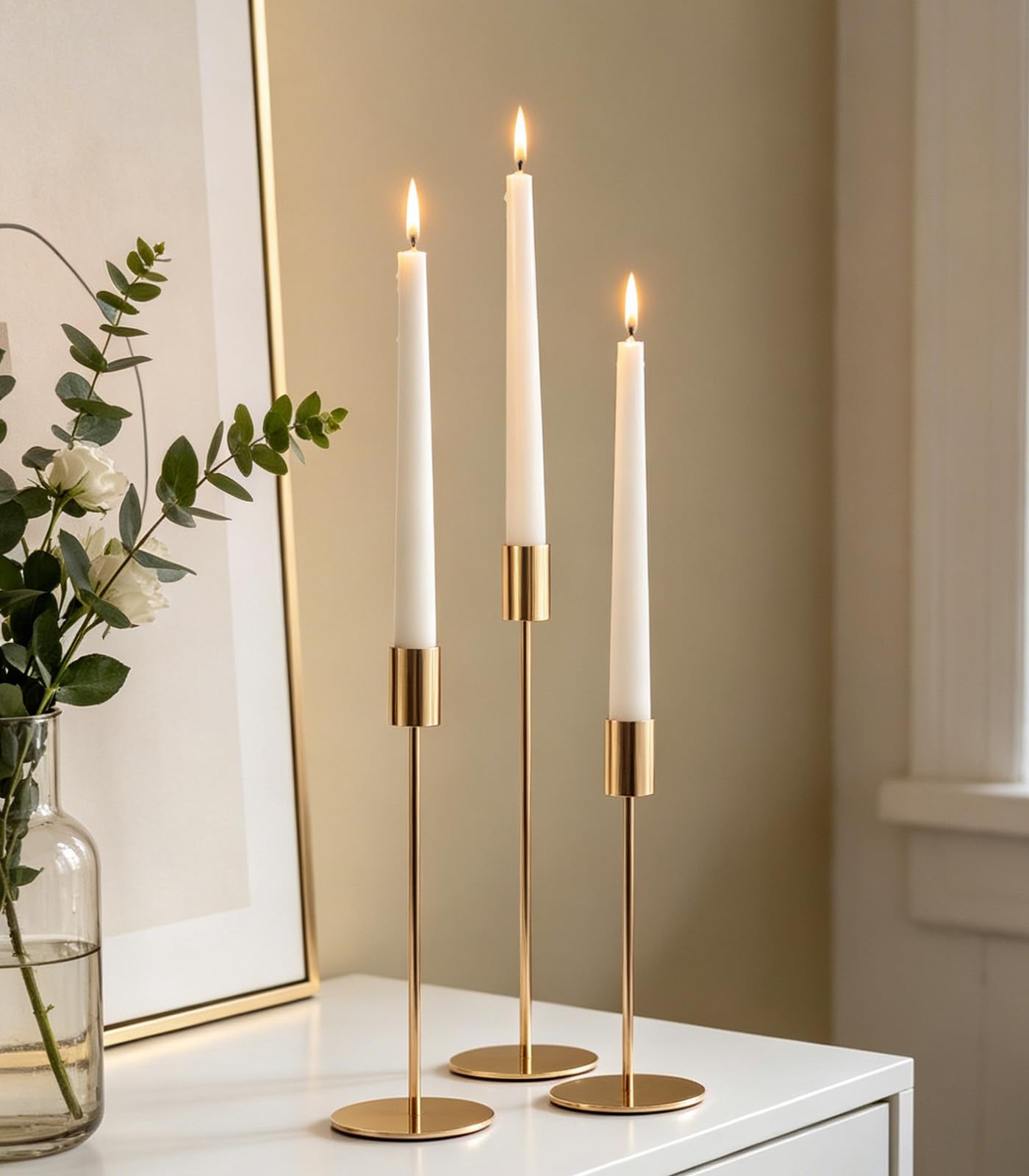 Filltown Gold Candle Holder Set of 3, Candlestick 32/27/22CM, Tall Candle Holder for 3/4 inch Pillar Candle Decorations, Mantels, Weddings, Dinner Parties, Table Centerpieces — image 1