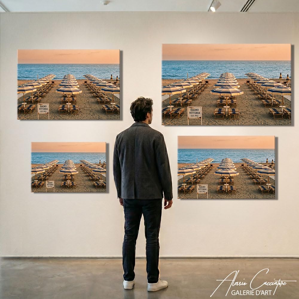 Alessio Cacciatore Quadro da spiaggia in sabbia – Poster decorativo da parete con tramonto, stampa su tela, paesaggio naturale, quadro di bordo del mare, grande formato, cornice decorativa da parete