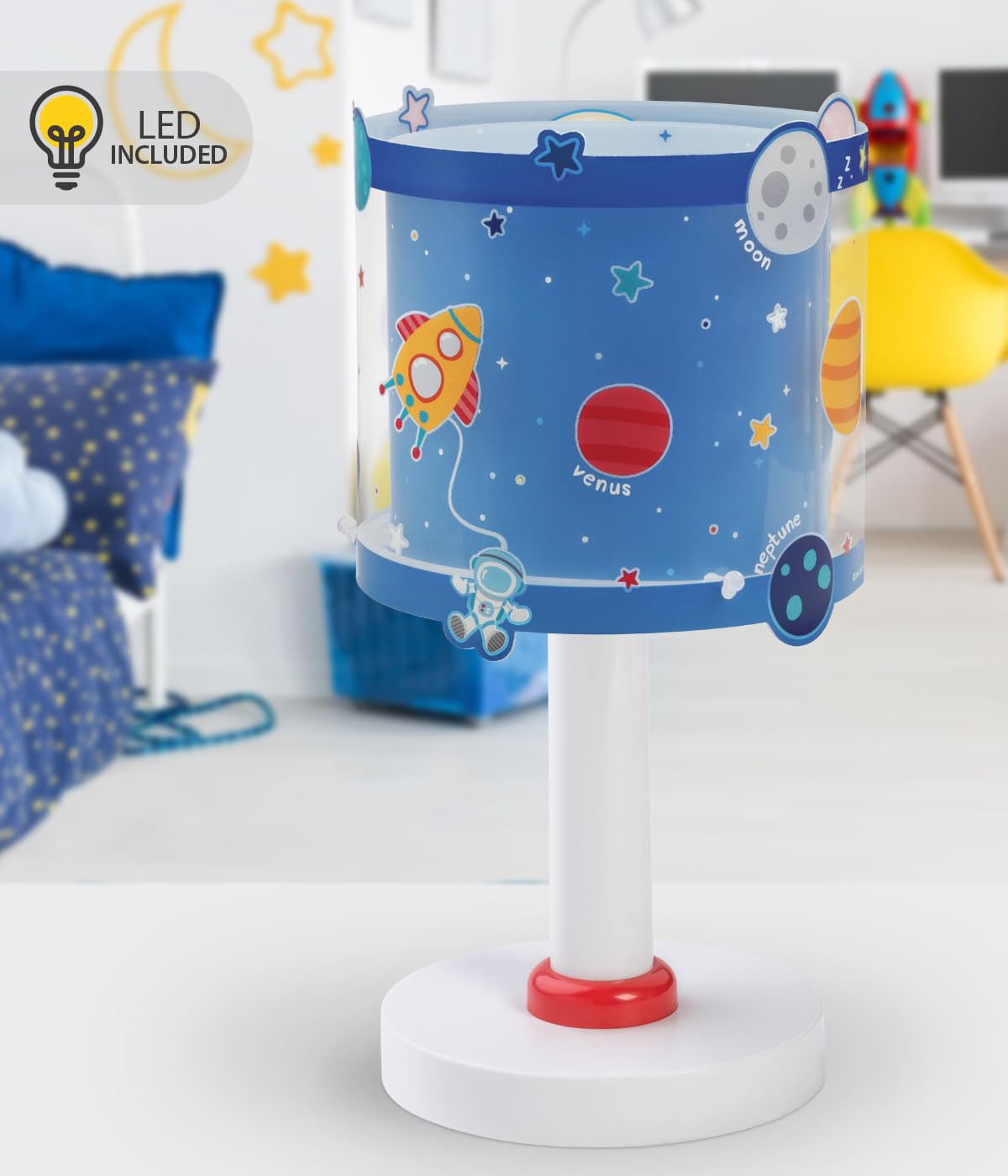 Dalber Lámpara Infantil de Mesilla Planets Sistema Solar 41341N G4 | Lámpara infantil de mesa o mesita; planetas; G4 4W LED - Bombilla incluida; Luz Quitamiedos