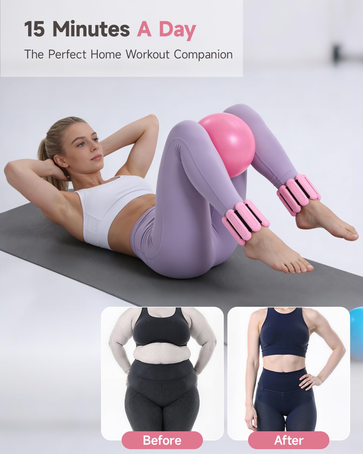 Pilates-Set für kleine Frauen und Anfänger, Pilates-Essentials-Ausrüstung, Ring und Ball,Workout-Anleitung für leicht zu kontrollierendes